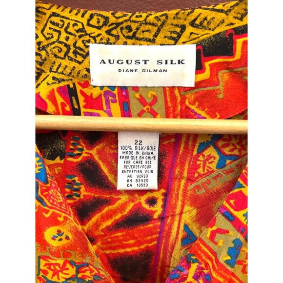 Vintage August Silk Diane Gilman Silk Bohemian Button Up Shirt Patchwork Sz 22 - Picture 3 of 4